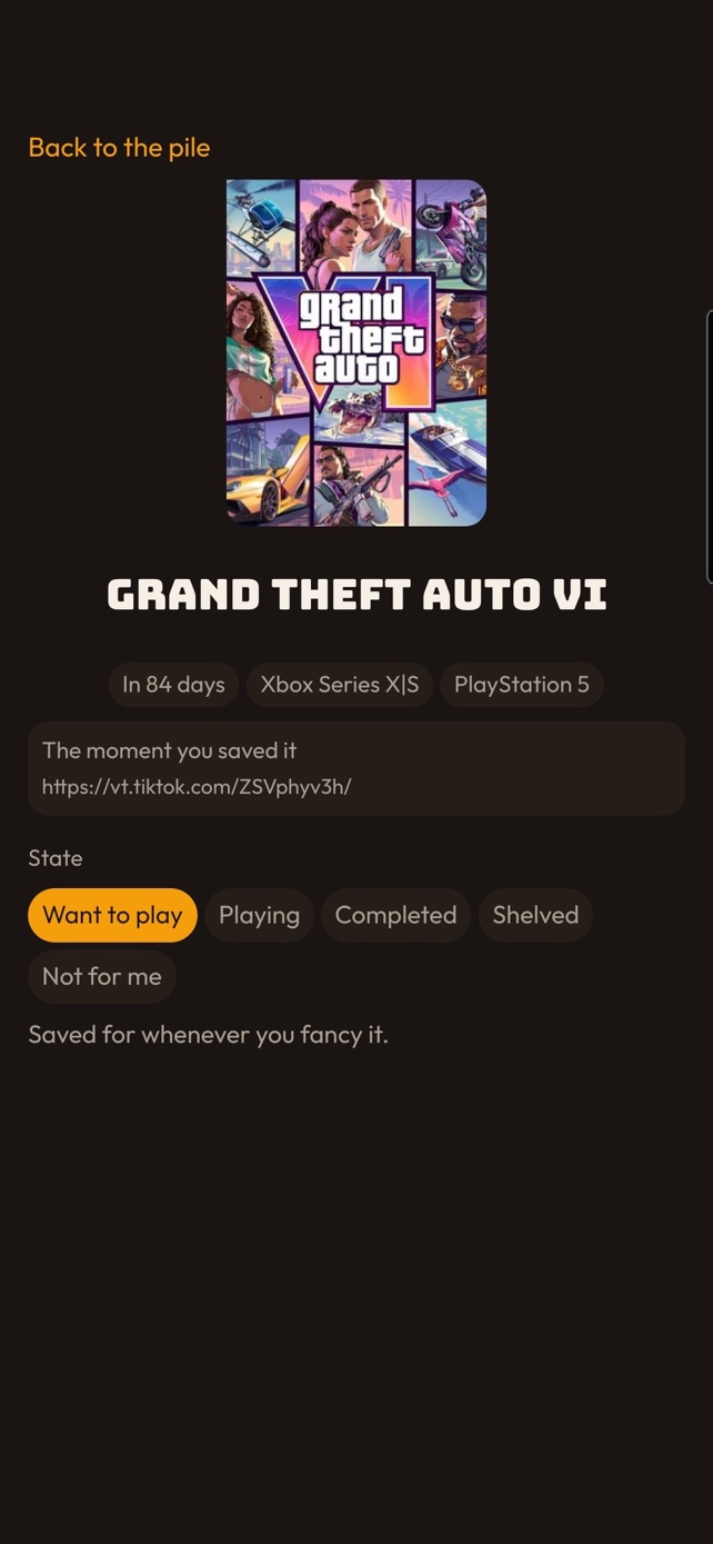 A saved game's page in Save Slot showing a countdown to its release date